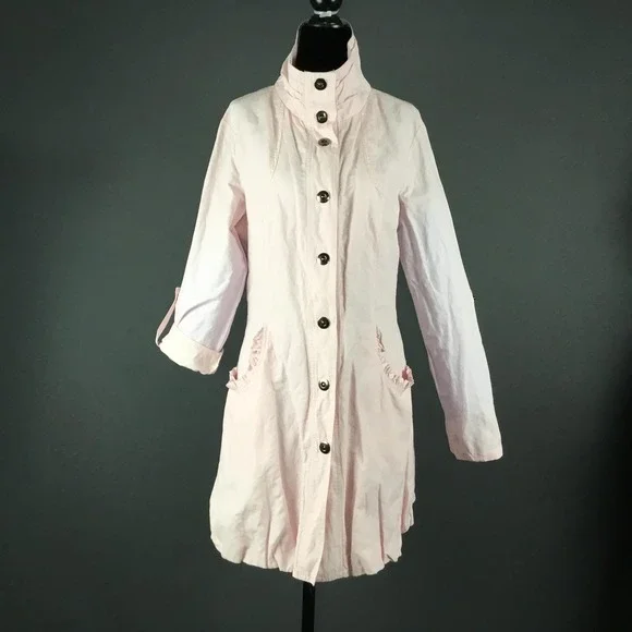 Tribal Jacket Womens 6 Pink Snap Front Roll Tab Sleeves Ruffle Pockets - Picture 1 of 13